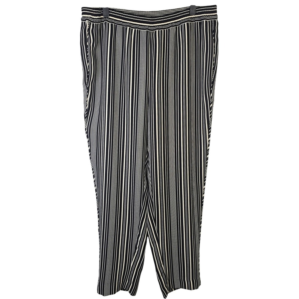 Chico's Society Stripe‎ Tapered Ankle Pants Black Natural Cream Size 2R US Large
